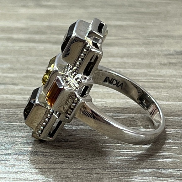 Nicky Butler SS Smokey Quartz, Citrine, Honey Topaz Multi Gemstone Art Deco Ring - Picture 4 of 10